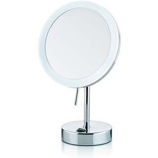 Kela 20628 Standspiegel, Mit LED-Beleuchtung, 1-/5-fach Vergrößerung, Ø 12cm, Metall, Sabina, Verchromt