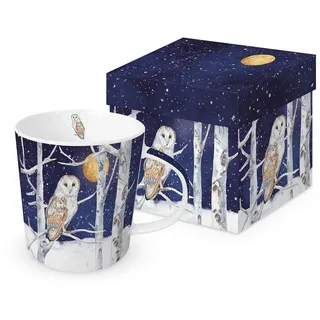 PPD Tasse Weihnachten Eule im Mondschein aus Porzellan. Motivtasse für den gedeckten Tisch und als Geschenk 0,4L x H10,5cm