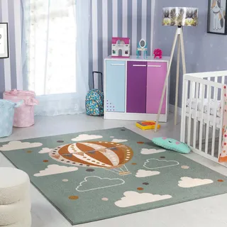 Livabliss Heissluftballon Kinder - Cartoon 120x170 cm, Tier Kinderzimmer oder Babyzimmer, Krabbel oder Spiel - Babymatte für Jungen & Mädchen, Blaugrüne