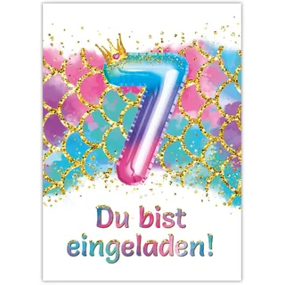 Junaversum 12 Einladungskarten zum 7. Kindergeburtstag Meerjungfrau Mädchen Mädchengeburtstag Einladungen siebte Geburtstag Kinder