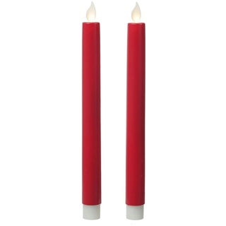LED Stabkerzen Tafelkerzen bewegliche Flamme H: 24cm 2er Set rot