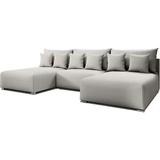 WOHNLANDSCHAFT Ederra U Hellgrau Stoff 300/190/91 cm – großes Sofa mit Schlaffunktion