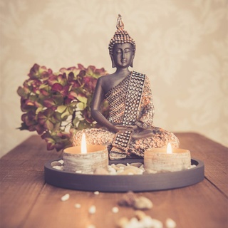 Dszapaci Buddha Sitzend mit Teelicht 22cm Deko-Statue für Wohnzimmer oder Bad Zen-Garten Deko-Figur Teelichthalter orientalisch (Nr. 1)