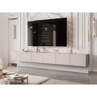 IDOHOME TV Lowboard hängend mit LED und 6 Fächern 300 cm Kaschmir | 300 x 40 x 36 cm, Laminierte Platte, Mehr Stauraum, Push to Open, TV Zubehör, LED Beleuchtung