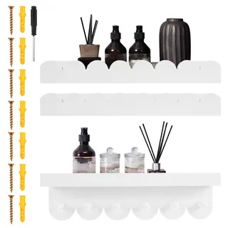 Alongen 3 Stück Schwebendes Regal 40cm Kinderzimmer Bücherregal Scalloped Regale Holz Bücherregal Kinder Wand Aufbewahrung Dekor Organizer für Schlafzimmer Kinder, Kleinkind Zimmer, Baby Zimmer(Weiß)