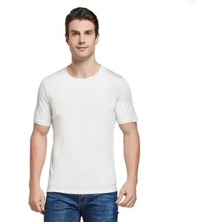 Viamulion Herren-T-Shirt, Seide, gestrickt, 100 % reine Maulbeerseide, weich, kühl, Rundhalsausschnitt, Freizeitunterhemd - M