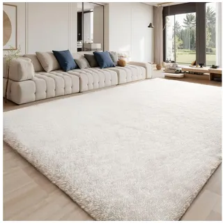 LuxusKollektion Hochflor-Teppich Teppich Hochflor Grau 240x340 Elfenbeinweiß 240 x 340 cm (Rechteckig) weiß