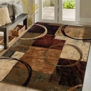USHIRUG Vintage Teppich für Wohnzimmer, 80x150cm, Used-Look In Braun-Beige, Teppich Malerei Effekt, Geometrische, Abstrakte Teppiche für Flure, Waschküchen und Badezimmer im Landhausstil