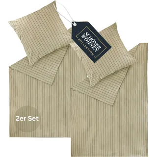 SCHÖNER WOHNEN Flanell Bettwäsche 140x200 Baumwolle Beige - Luxus kuschelige warme Flauschige Bettwäsche-Sets 4teilig Öko - 2 Bettwäschebezüge und 2 Kopfkissenbezüge 70x90cm - Herbst & Winter