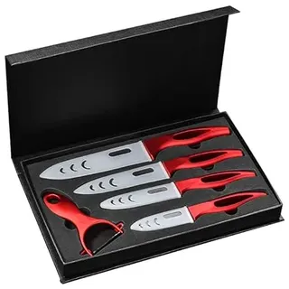Welikekitchen Keramikmesser Messer Geschenkset 5. Teilig. Profi Qualität 10 Jahre Garantie, schwarz-rot