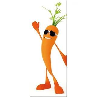 artissimo Glasbild Küche 30x80 cm Küchenbild modern: Coole Karotte mit Sonnenbrille AG9399A – Wandbild Küche Hochformat hochkant schmal, Küchendeko orange lustig