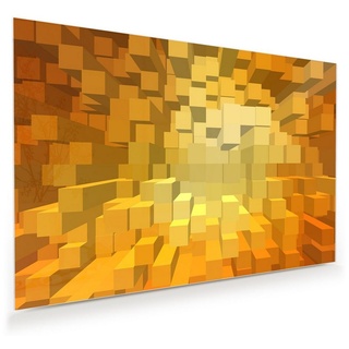 Primedeco Glasbild Wandbild Abstrakte 3D Blöcke mit Aufhängung, 3D gelb 90 cm x 60 cm