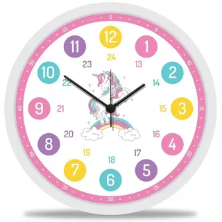 GRAVURZEILE Wanduhr GRAVURZEILE Wanduhr Kinder Einhorn Motiv - Geräuscharm bunt
