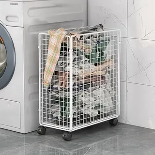 Wäschekorb aus Metall mit Rollen für Wohnzimmer, Badezimmer, Schrank oder Schlafzimmer