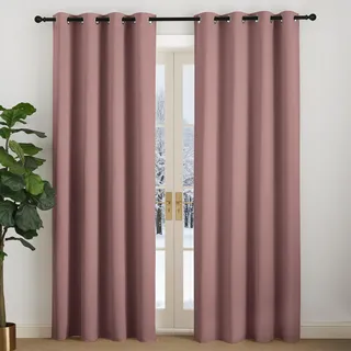 NICETOWN Altrosa Gardinen Blickdicht mit Ösen Thermovorhang Kälteschutz | H220 x B140 cm, Thermo Vorhänge gegen Kälte und Hitze, Türvorhang, Gardinen Wohnzimmer Modern, Curtains for Bedroom
