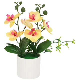 XIZHI Künstliche Orchidee im Topf, 28,4 cm, fühlt sich echt an, Schmetterlings-Orchidee in Vase, künstliche Phalaenopsis-Blumen, Blumendekoration für Tisch, Tafelaufsatz, Zuhause, Büro, Hochzeit,