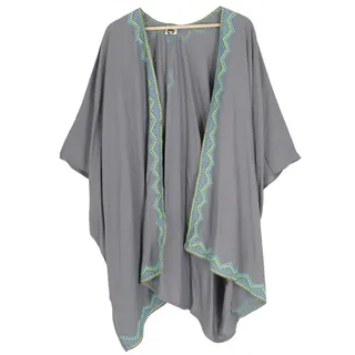 Guru-Shop Kimono Kurzer bestickter Sommer Kimono, Kaftan,.., alternative Bekleidung grau