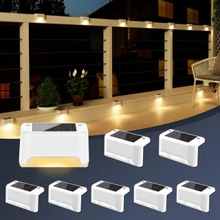 GIGALUMI Solarlampen für außen, 8 Stück Treppenleuchtung, Solar Zaunlichter, Gartenleuchten, wasserdicht Solarleuchten für Balkon, Treppen, Terrassen, Zaun, Hof, Patio (Weiß, Warmweiß)