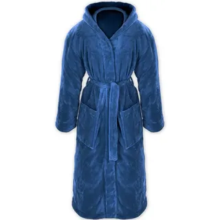 Gräfenstayn Unisex-Bademantel Kuschelfleece Bademantel Kapuze Flanell Fleece, S blau, warm & kuschelig, Waden bis Knöchellang, Fronttaschen, Gürtel, S-XXXL blau S | 126 cm