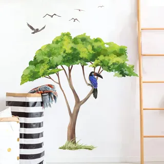 Runtoo Wandtattoo Afrika Baum Groß Wandsticker Dschungel Grüne Pflanze Wandaufkleber Kinderzimmer Babyzimmer Wohnzimmer Schlafzimmer Wanddeko