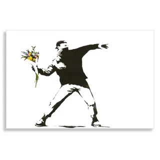 Banksy Druck auf leinwand Banksy-Bilder Graffiti - Bild 60x40 cm Flower Riot ! Bild fertig auf Keilrahmen ! Pop Art Gemälde Kunstdrucke, Wandbilder, Bilder zur (60x40 cm)
