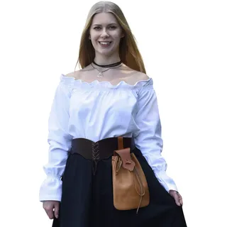 Battle-Merchant Mittelalter Langarm Carmenbluse aus Baumwolle für Damen | schulterfreie langärmlige Boho Bluse S-XXL | Halloween Karneval Kostüm (Weiß, M) - M