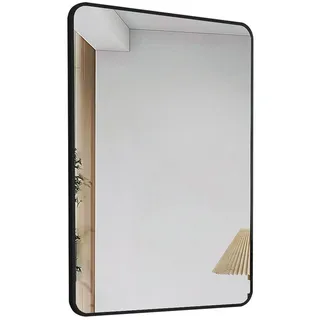 Boromal Spiegel Flur 80x60 70x50 60x40 Flurpiegel Wandspiegel Gold Schwarz (Dekospiegel Badspiegel Rechteckig, mit Alu Metall Rahmen), 2 Installationsmethoden schwarz 50 cm x 70 cm x 2 cm