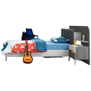 JV Möbel Grau Kinderzimmer Set Bett, Nachttisch Kommode Kleiderschrank, Schreibtisch