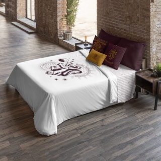 BELUM | Bettbezug Harry Potter, Bettbezug mit Knöpfen 100% Baumwolle, Modell Gryffindor Stars für Betten mit 90 cm (155 x 220 cm)