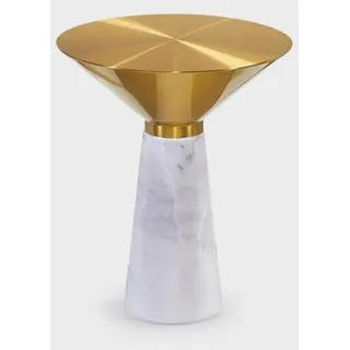 JVmoebel Beistelltisch Runder Marmor-Couchtisch in Gold mit elegantem Edelstahlfuß (1-St., 1x nue Beistelltisch), Made in Europa weiß