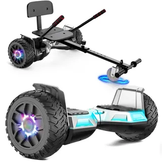 Hoverboard with Seat, All-Terrain Hoverboard with Hoverkart, 8.5 Inch Go-Kart with Self Balancing Scooter, Off-Road Hoverboards with Bluetooth Speaker, LED, Gift for Children