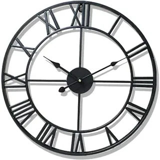Wasserdichte Gartenuhr Für Den Außenbereich, Römisch-digitale Gartenuhr Für Drinnen Und Draußen, Schwarze Metall-präzisions-wanduhr