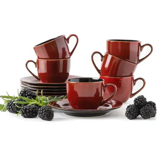 Ritzenhoff & Breker Kaffeeservice RITZENHOFF & BREKER GAMBIA Espressotassen-Set, KONSIMO (12-tlg), 6 Personen, Steinzeug, 90 ml, spülmaschinengeeignet, mikrowellengeeignet, Reaktivglasur rot|schwarz