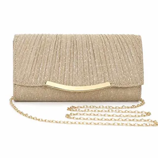 Detesaya Clutch Gold Beige Handtasche Damen, Elegante Abendtasche mit Kette 120 cm, für Hochzeit Party Date, Magnetverschluss Glitzer Design Champagner