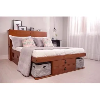 Bali Massivholzbett 160x200 - Schrankbett & Stauraumbett mit Schubladen - Praktisches Holzbett mit Lattenrost - Bett für kleine Schlafzimmer - Robustes Funktionsbett - Bettgestell Holz Farbe Karamell