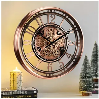 Samilito Uhr Wanduhr mit echtem Bewegungsgetriebe Zahnrädern (Leises Quarz-Schrittwerk, kein tickendes lautes Geräusch)