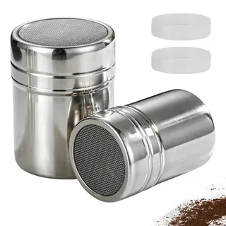 2 Stück Kakaostreuer für Cappuccino,Puderzuckerstreuer,Mehlstreuer mit Deckel,Edelstahl Zimt Kakao Streuer,Puderzucker Streuer,Zimtstreuer,Pulverstreuer,Schokolade Shaker für Mehl,Kaffee,Salz Sieb