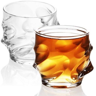 Intirilife 2x Whisky Glas in KRISTALL KLAR 'SCULPTURED' – Old Fashioned Whiskey Kristallglas Bleifrei im Sculpture Design spülmaschinengeeignet per