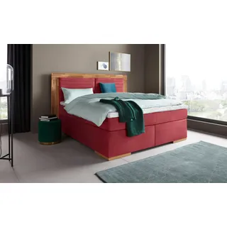 Boxspringbett HOME AFFAIRE "Cup", rot (bordeaux), B:230cm L:206cm, Bezug: Luxus-Microfaser (100% Polyester);Bezug: Microfaser (100% Polyester), Komplettbetten, Boxspringbett, mit LED-Beleuchtung, Massivholzrahmen und Topper, in 2 Härtegraden