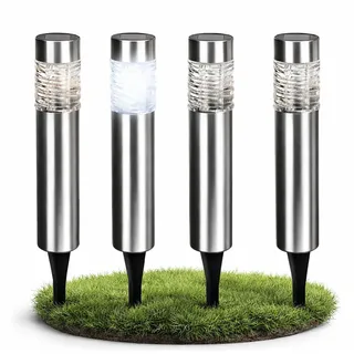 com-four® 4x Solarleuchte für Außen - Gartenleuchte für den Boden mit Erdspieß - Wegeleuchte Edelstahl - Solarlampe (4 Stück - Solar-LED)