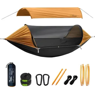 Travel Bird Camping Hängemattenzelt mit Moskitonetz und Abnehmbarem Sonnenschutz, 270x140CM, 4-in-1-Funktion, Ultraleicht Hängematte Outdoor, Biwak Bodenzelt für Draußen, Wandern und Reisen