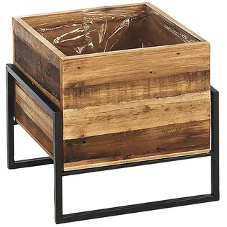 Kobolo Blumentopf Übertopf Pflanztopf - Holz und Metall schwarz Gr1 braun