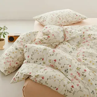 Covebett Bettwäsche Baumwolle 135x200 Rosa Blümchen Bunt Blumen Klein Geblümt Muster Bettbezug Set Aesthetic Botanisch Blumenwiese Blumenmuster Deckenbezug Reißverschluss und Kissenbezug 80x80cm