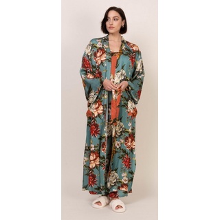 OH!ZUZA Kimono langer Damen Hausmantel, lang, Viskose, Kimonokragen, Gürtel, Extravagantes Design bunt|grün 2XL/3XL
