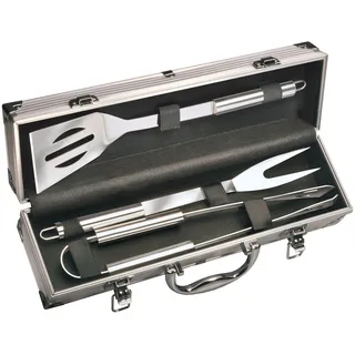 Edelstahl Barbecue Set im Aluminium Koffer Grill Besteck Wender Gabel Zange