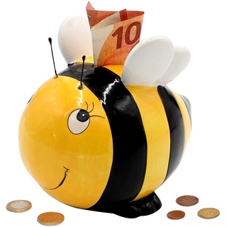 Dekohelden24 Keramik Spardose als Biene - Spar-Biene - Bienensparbüchse - Saving-Box, Größe L/B/H: ca. 15 x 10 x 13 cm, OOB-144343, Gelb-schwarz, Einheitsgröße
