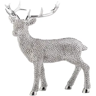 Große Stehende Silber Deko Rentier Figur & Geweih - Weihnachten Wildfigur 29 cm