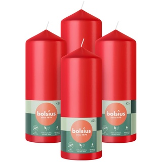 Bolsius Glatte Stumpenkerzen - Rot - 4 Stück - 15 x 6 cm - Dekorative Haushaltkerzen - Länge Brenndauer 42 Stunden - Unparfümierte - Enthält Natürliches Pflanzenwachs - Ohne Palmöl