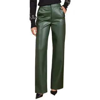 Love & Roses Lederhose Love & Roses Hose mit weitem Bein und Knopfdetail, (1-tlg) grün 34 (GB: 6)