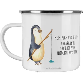 Mr. & Mrs. Panda Camping Emaille Tasse Pinguin Angler - Geschenk, Campingtasse, Trinkbecher, Emaille Tasse Camping, Plan, Blechtasse Outdoor, Camping